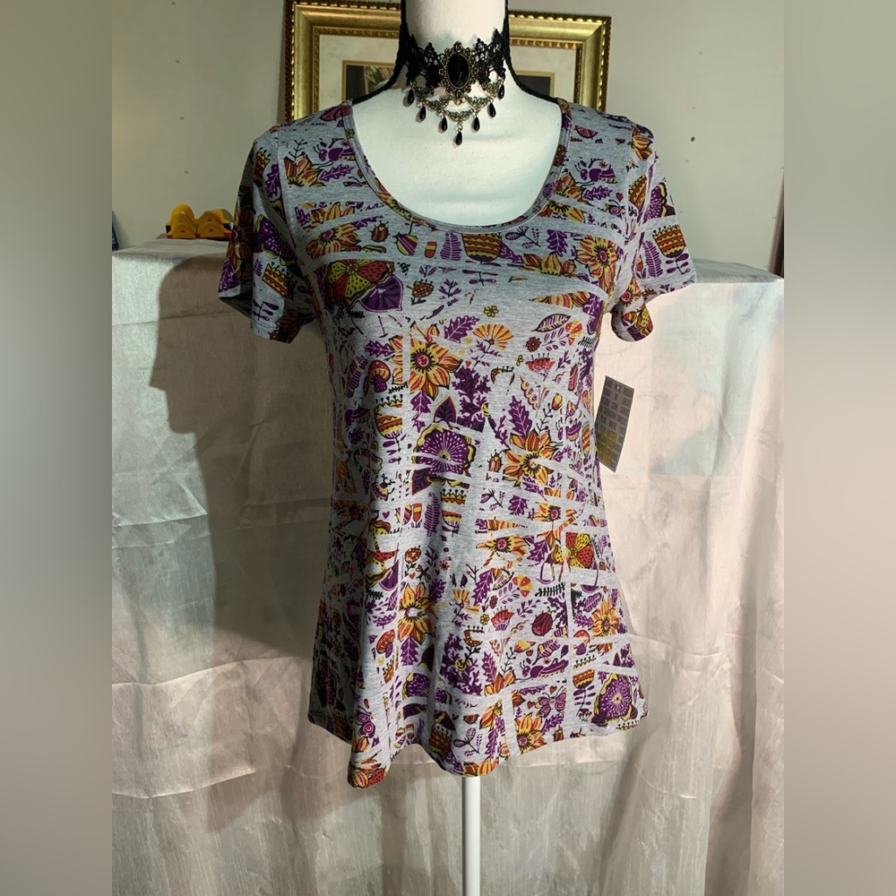Lularoe Classic T Gray Purple Floral Top
